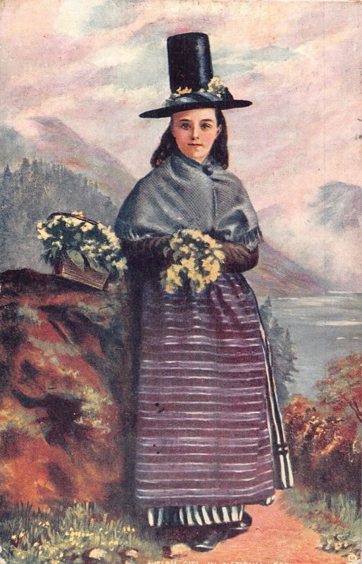 A981 Wales Girl in Traditional Costume Culture Flower Bouquet 1907 postcard
