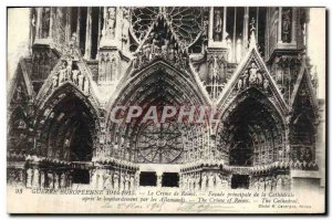 Old Postcard War Crime Europeenne de Reims Main facade of the Cathedral