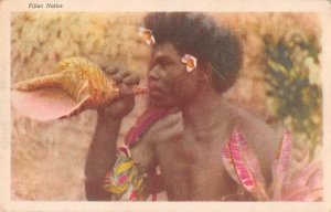 Fijian Native with Seashell Antique Postcard J44805