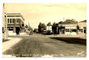 WY - Greybull. Business Dist., Jct. Rte US 20 & US 14. *RPPC (surface damage)