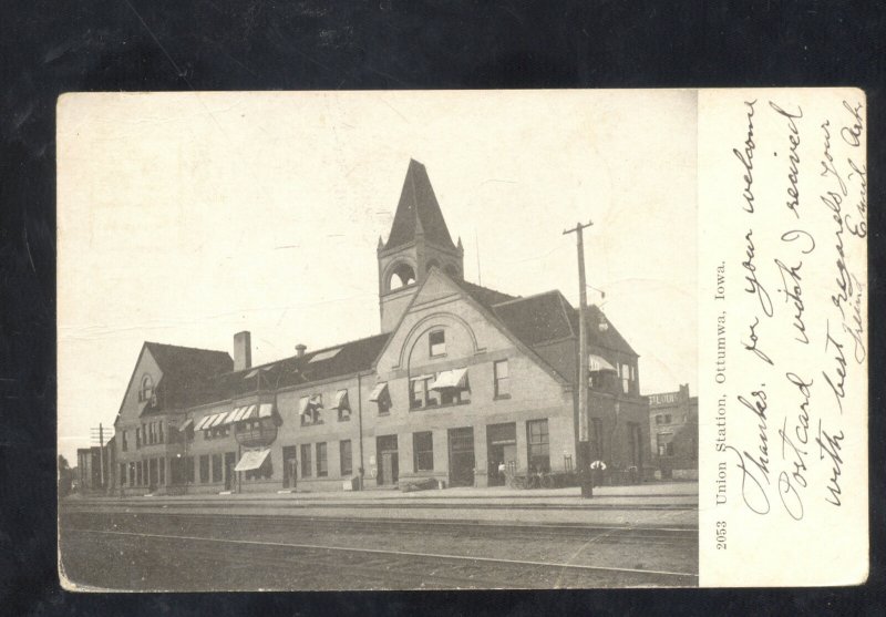 OTTUMWA IOWA RAILROAD DEPOT TRAIN STATION VINTAGE POSTCARD WOODSTOCK CT.