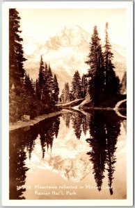 Mountains Reflected Mirror Lake Rainier National Park Real Photo RPPC Postcard