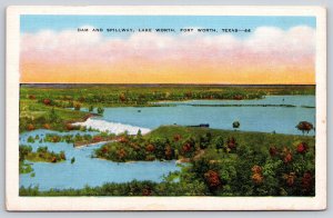 Fort Worth Texas~Dam & Spillway Lake Worth~Coney Island Of South~Linen Postcard
