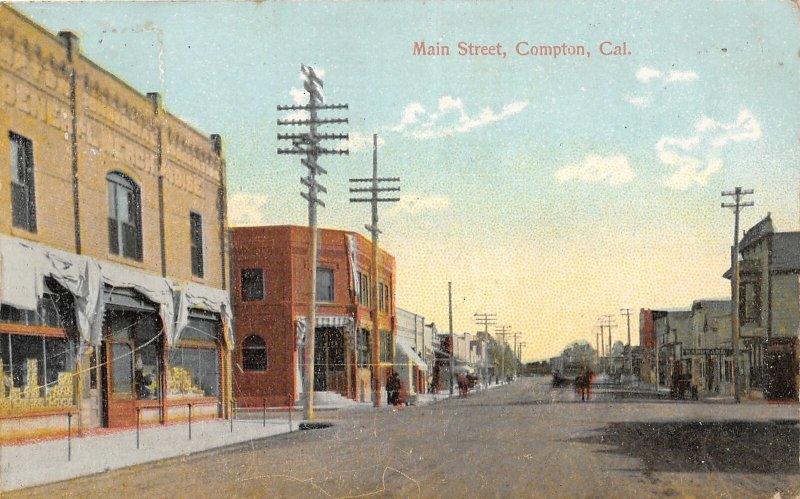 G26/ Compton California Postcard c1910 Main Street Stores