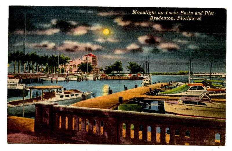 FL - Bradenton. Yacht Basin & Pier By Moonlight