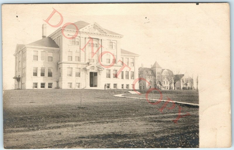 c1907 Beaver Dam, WI RPPC Linfield Hall Wayland Academy University Postcard A44