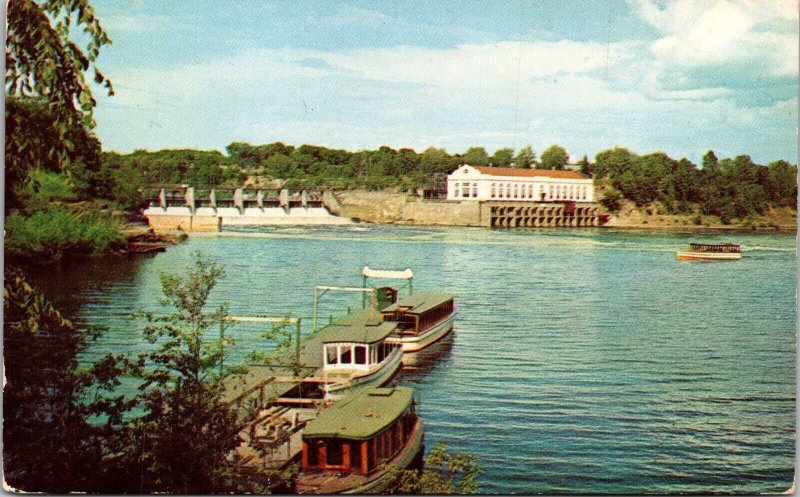 Lower Boat Dock Dam Power House Boats Wisconsin Dells Wisconsin WI Postcard UNP 