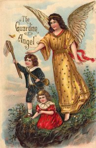 c.'07, Easter Greetings,  Guardian Angel, and Children, Old Post Card