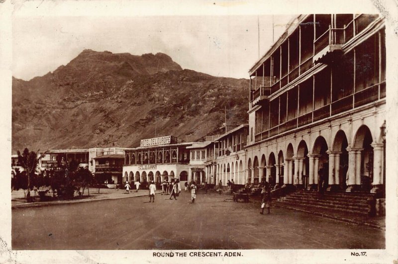 A613 Yemen Aden Round The Crescent Hotel de L'Europe RPPC postcard