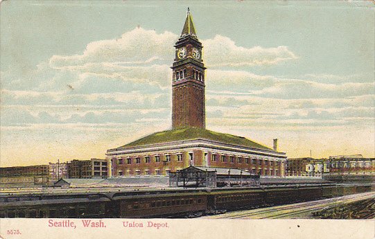 Washington Seattle Trains At Union Railroad Depot 1908