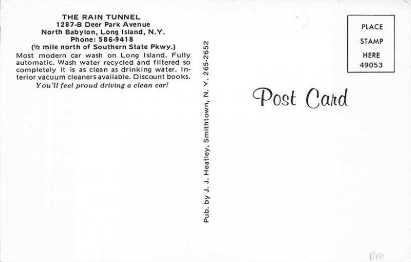 North Babylon Long Island NY The Rain Tunnel  Car Wash Old Cars Postcard.