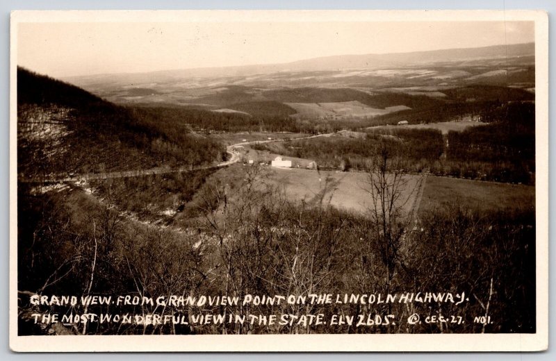 Grand View Lincoln Highway Most Wonderful View In State Real Photo Postcard