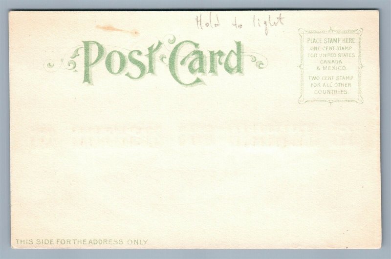 HOLD TO LIGHT 1904 WORLD'S FAIR ST.LOUIS MO ANTIQUE POSTCARD HTL GOV'T BLDG