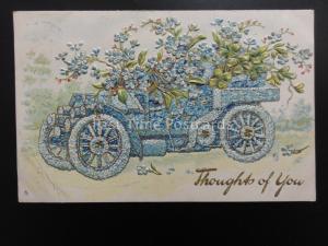 Embossed Forget Me Not THOUGHTS OF YOU Motor Car c1906 by Raphael Tuck 6289