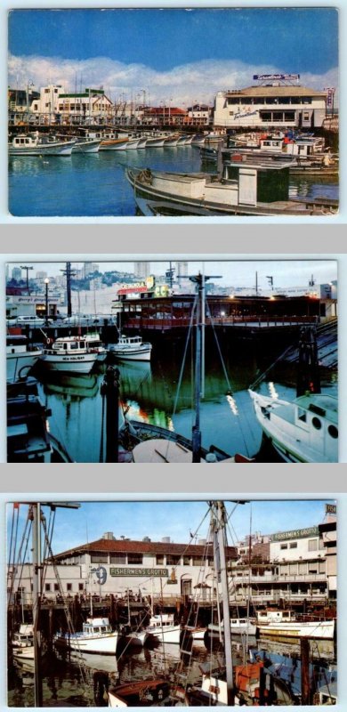 3 Postcards SAN FRANCISCO, CA ~ FISHERMAN'S WHARF Fishing Boats  c1950s-60s