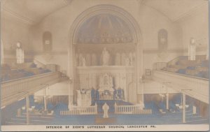 RPPC Postcard Interior Zion's Lutheran Church Lancaster PA