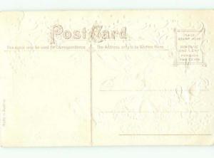 Pre-Linen Easter HUMANIZED BUNNY RABBIT GETS LAMBS TO PULL WAGON AB3416