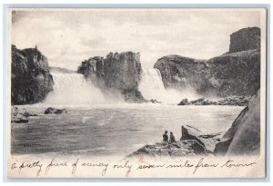 Twin Falls Idaho ID Postcard Scenic View Of Water Falls 1908 People Big Rocks