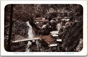 Famous Place Of Hakone Kanagawa Japan River Bridge & Houses Antique Postcard
