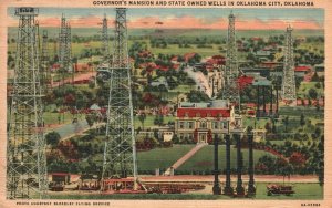 Vintage Postcard 1944 Governor's Mansion & State Owned Wells Oklahoma City OK