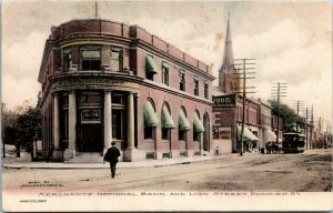 Postcard NY Dunkirk Merchants National Bank & Lion St Hand-Colored RPO 1909 M23