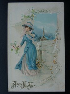 HAPPY NEW YEAR c1910 Embossed Postcard by A.S. Meeker of New York