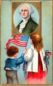 George Washington Children Looking At Portrait