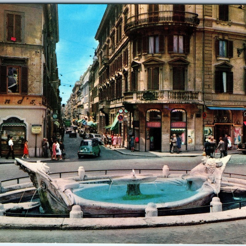 c1970s Rome, Italy Downtown Spagna Square Piazza Boat Fountain Cars 4x6 PC M4