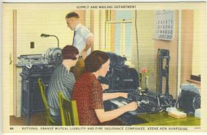 Keene NH Supply Mailing Equipment Nat'l Grange Mutual Liability Fire Co.Postcard