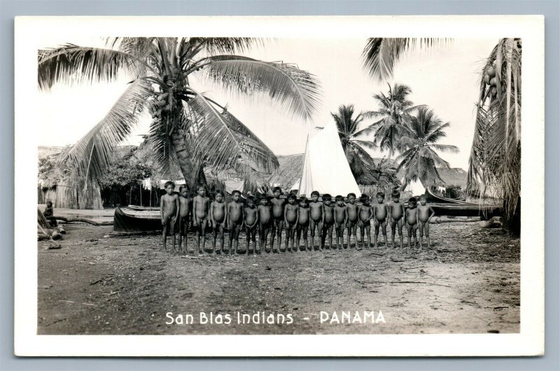 SAN BLAS INDIANS PANAMA GROUP OF BOYS ANTIQUE REAL PHOTO POSTCARD RPPC