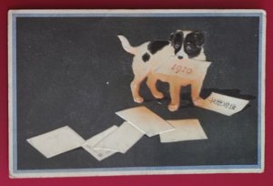 1910 Japan Year of the Dog new year greeting postcard art embossed