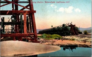 Vtg 1910s Oil Tank Cars at Railroad Shipping Station Bakersfield CA Postcard