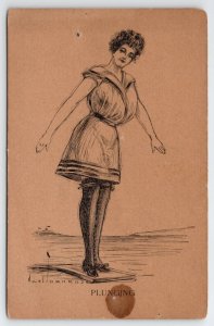 Axel Torn Rose Plunging Bathing Beauty Sketch Style Postcard T25