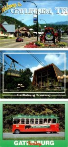 3~4X6 Postcards Gatlinburg, TN Tennessee STREET SCENE~AERIAL TRAMWAY & TROLLEY