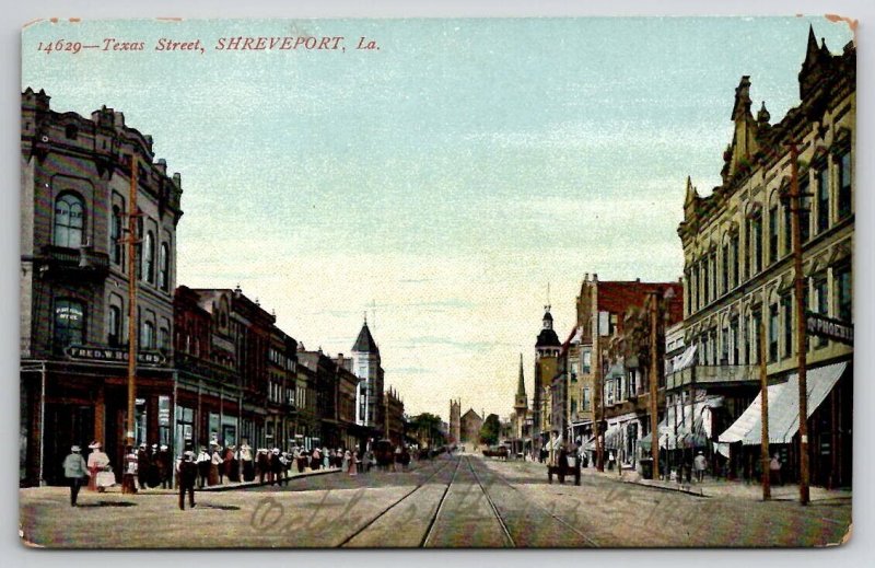 Shreveport LA Louisiana Texas Street Busy Downtown c1907 Postcard C34