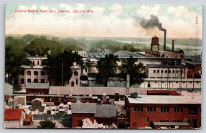 Beloit Wisconsin~Berlin Shops From Bell Tower~Train Yard~Smokestack~c1910 PC