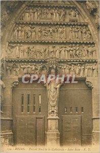 Old Postcard Reims north portal of the cathedral of St. Sixtus