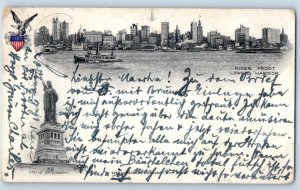 1900 New York City Postcard Statue of Liberty River Front Lower Harbor Building