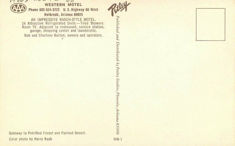 Holbrook Arizona Western Motel Route 66 Petley 1960s Postcard Roadside 12482