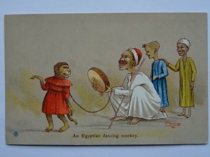 WW1 c1916 Egyptian Homour AN EGYPTIAN DANCING MONKEY Postcard Artist V. Manavian