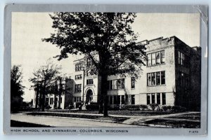 Columbus Wisconsin Postcard High School Gymnasium Building Trees Exterior 1940