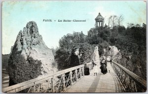 Paris - Les Buttes - Chaumont France Bridge Cliff Tourist Attraction Postcard