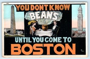 BOSTON, MA ~ You Don't Know BEANS Until You COME TO BOSTON c1920s Postcard