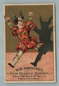 PHILADELPHIA PA W.H.SHUSTER'S DINING ROOMS ADVERTISING ANTIQUE TRADE CARD
