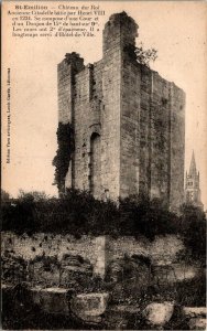 VINTAGE POSTCARD ST. EMILLION FRANCE - VIEW OF THE RED CASTLE CATHEDRAL IN REAR