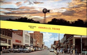 Amarillo Texas TX Windmill Classic Cars Truck Street Scene Vintage Postcard