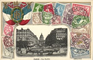 PC STAMPS, PARIS, RUE SOUFFLOT, Vintage EMBOSSED Postcard (b47925)