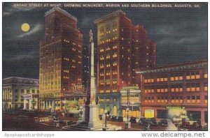 Georgia Augusta Broad Street At Night Showing Mounment Marion And Southern Bu...