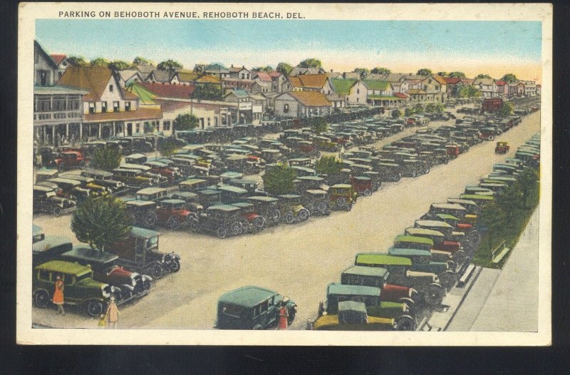 REHOBOTH BEACH DELAWARE AVENUE OLD CARS PARKING VINTAGE POSTCARD 1920's