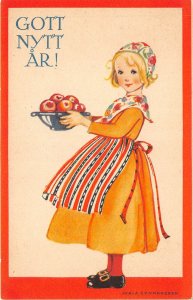 Lot 49 gott nytt ar happy new year sweden girl with apple greetings